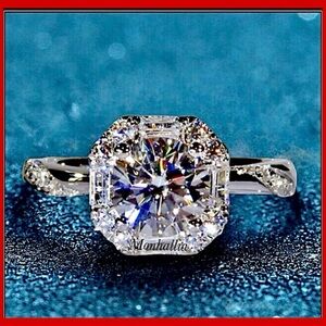 NEW White Gold Round Simulated Diamond Dimensional Prism Halo Ring